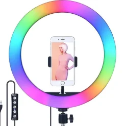 Aro de luz 26 cm Led 9 colores con trípode 210 cm