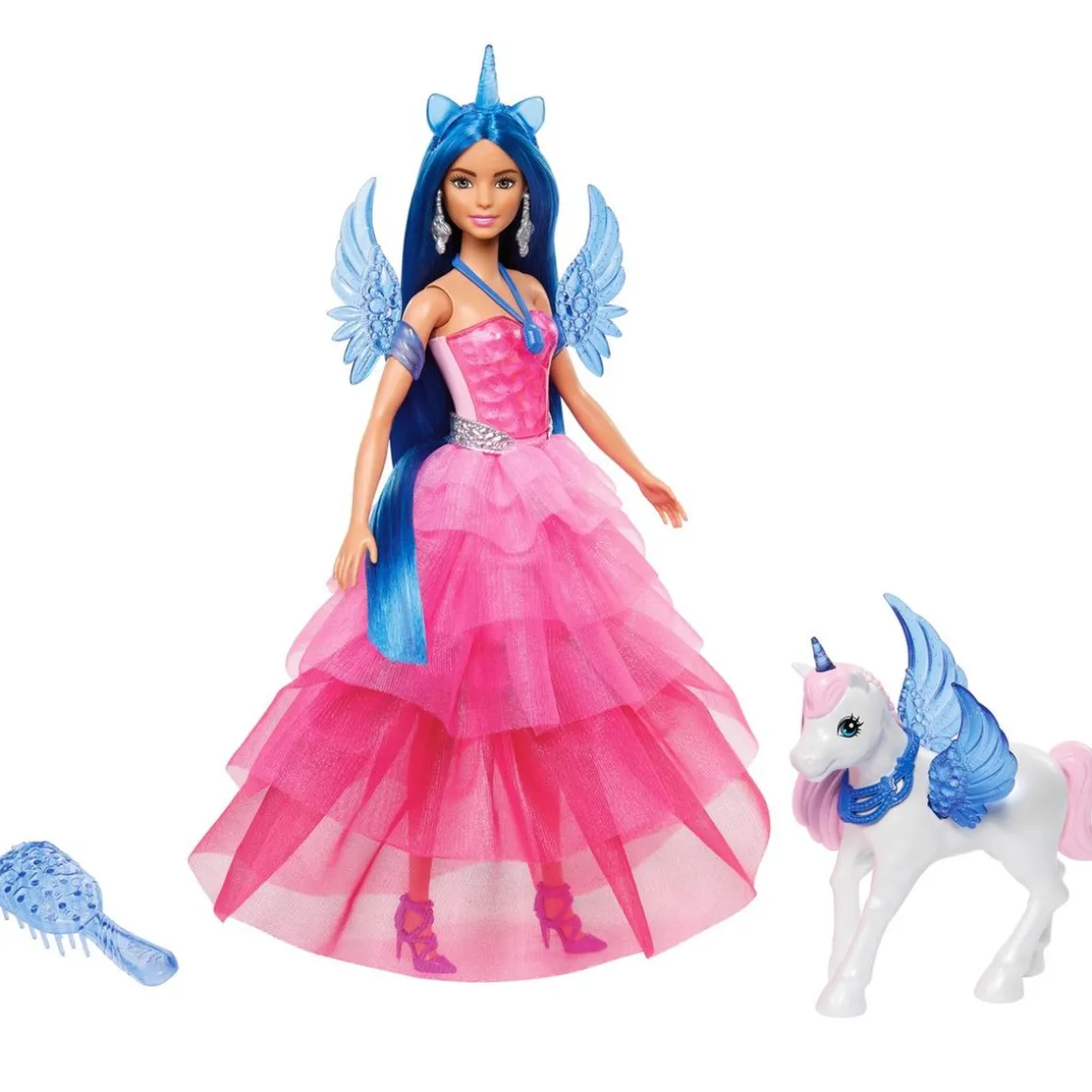 Barbie - Muñeca Celebración Zafiro con Vestido Rosa y Unicornio ㅤ