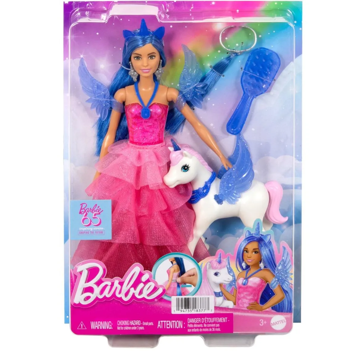 Barbie - Muñeca Celebración Zafiro con Vestido Rosa y Unicornio ㅤ