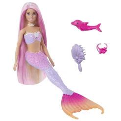 Barbie - Muñeca sirena cambio de color con delfín y accesorios ㅤ