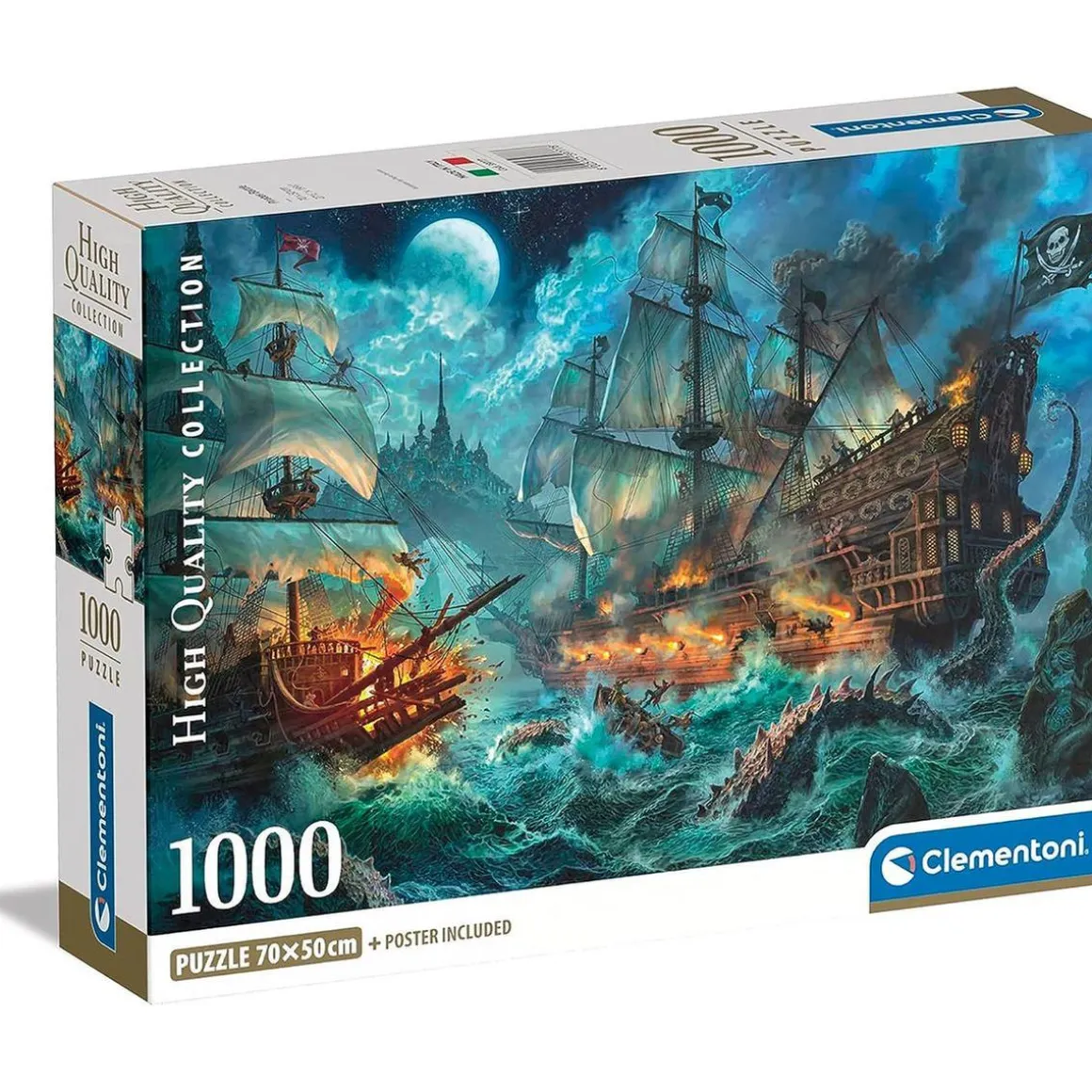 Clementoni - Batalla de Piratas - Puzzle de 1000 Piezas para Adultos, Ilustración Multicolor ㅤ