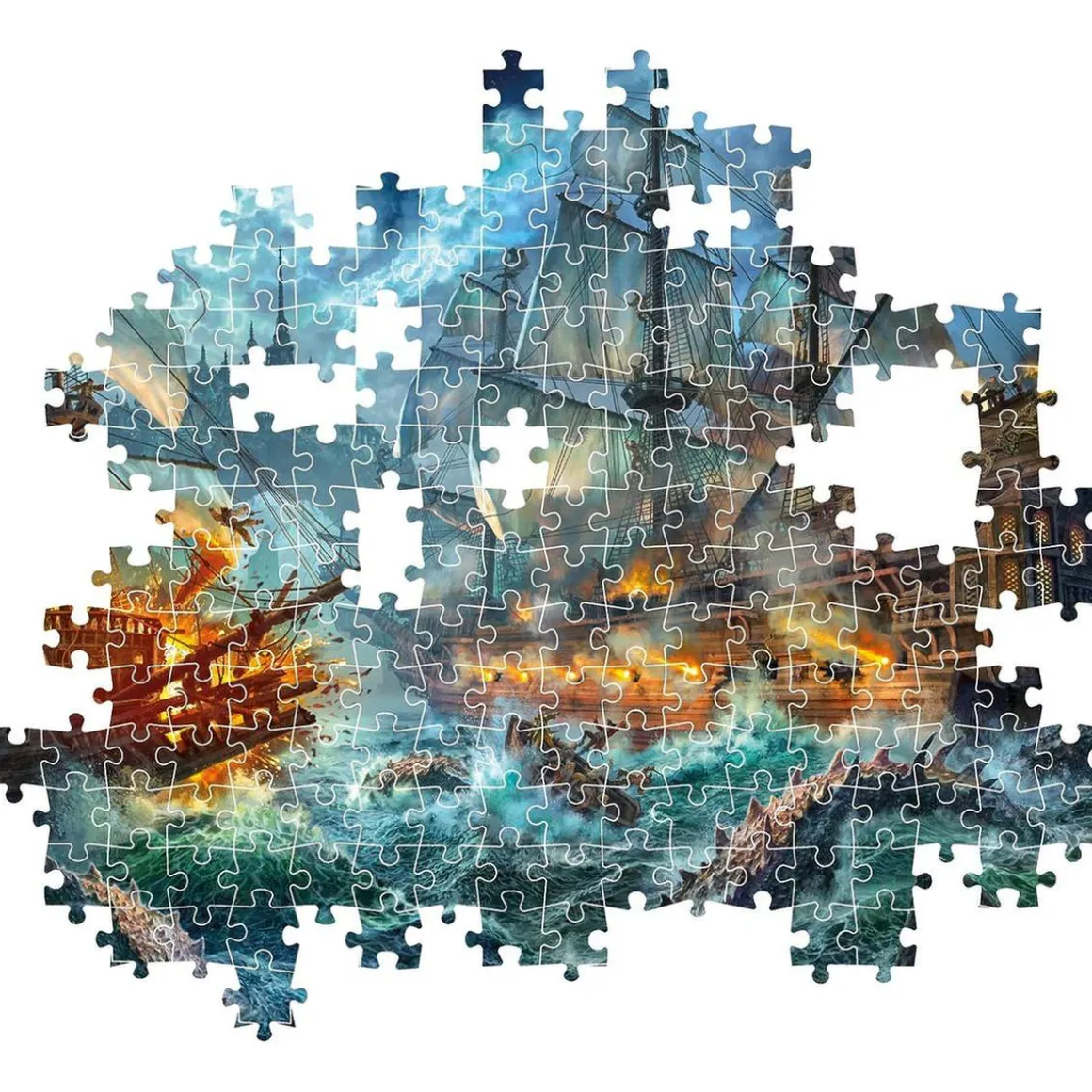 Clementoni - Batalla de Piratas - Puzzle de 1000 Piezas para Adultos, Ilustración Multicolor ㅤ