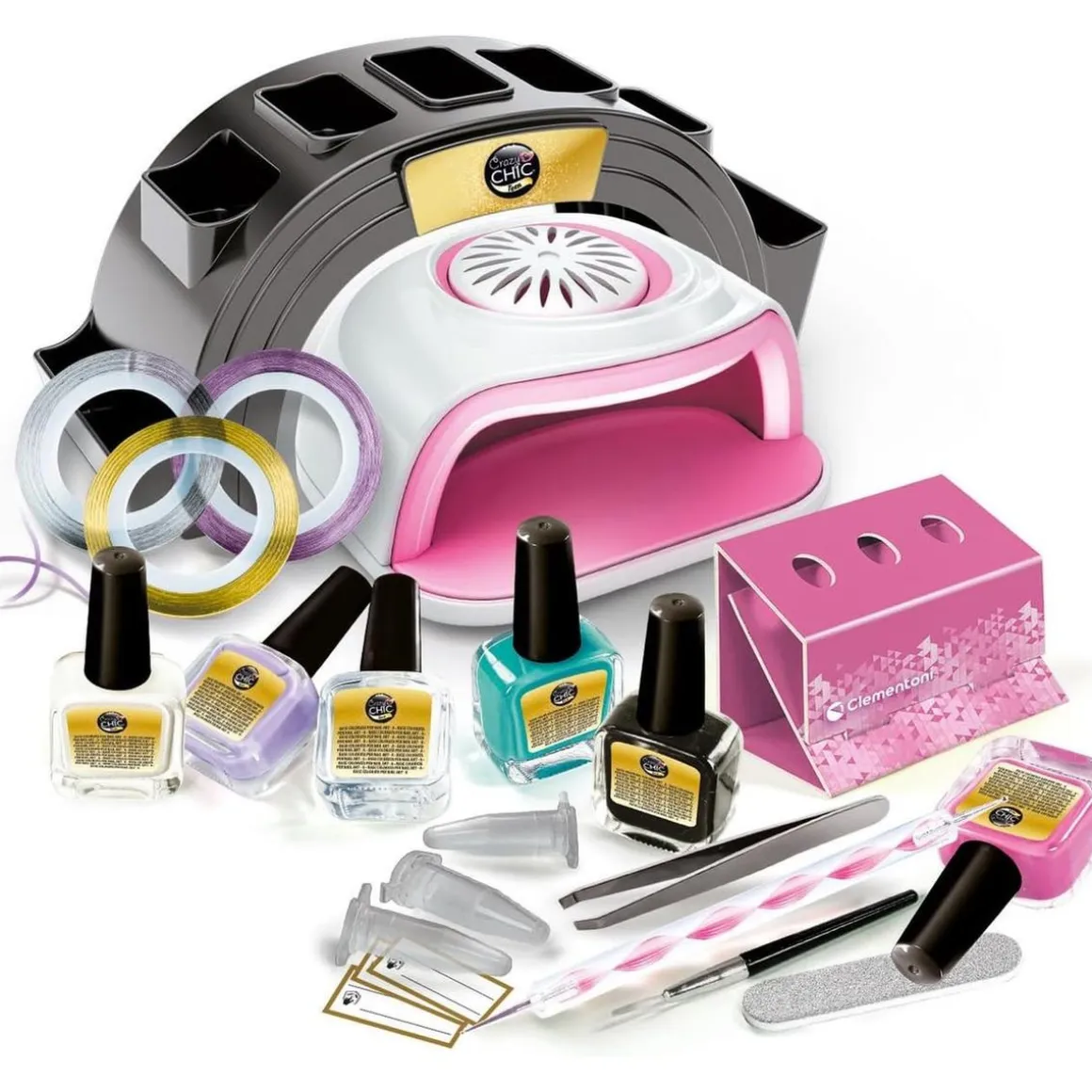 Clementoni - Caja de manicura Crazy Chic con decoraciones y esmalte de uñas ㅤ