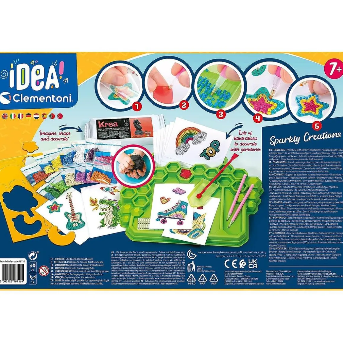 Clementoni - Kit de pegatinas 3D brillantes y diamantes creativo para regalo