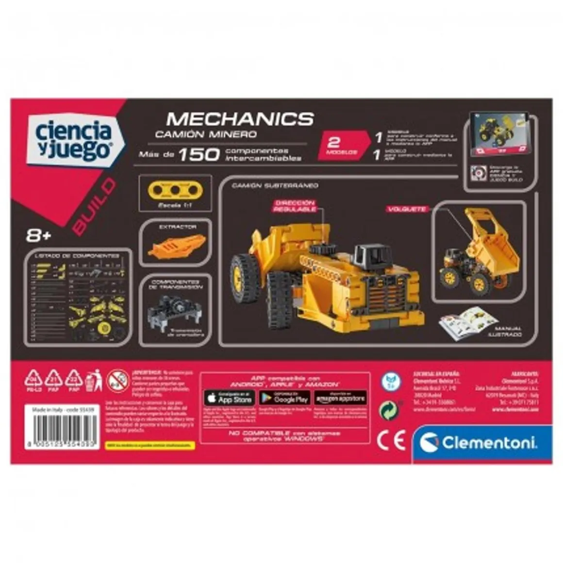 Clementoni - Set de construcción Mechanics Camión minero con instrucciones en App ㅤ