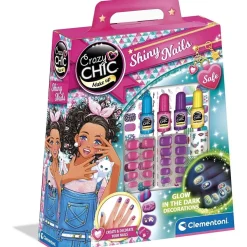 Clementoni - Set de uñas brillantes Crazy Chic en la oscuridad