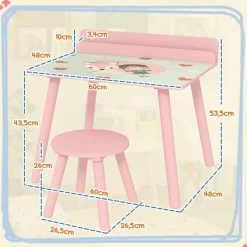 Conjunto de mesa y silla con estante integrado Rosa