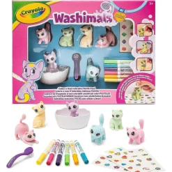 Crayola - Kit de actividades Washimals Pets para colorear y bañar animales bebés con pegatinas en colores pastel