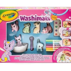 Crayola - Kit de actividades Washimals Pets para colorear y bañar animales bebés con pegatinas en colores pastel