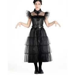 Disfraz color negro estilo Wednesday Addams, 152cm