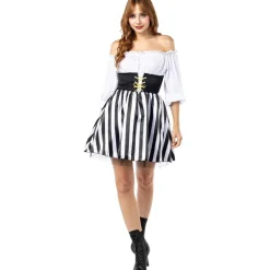 Disfraz de Pirata a rayas para mujer - Colección blanco y negro - Talla XS