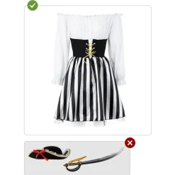 Disfraz de Pirata a rayas para mujer - Colección blanco y negro - Talla M