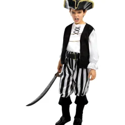 Disfraz de pirata a rayas para niño- Colección blanca y negra 7-9 años
