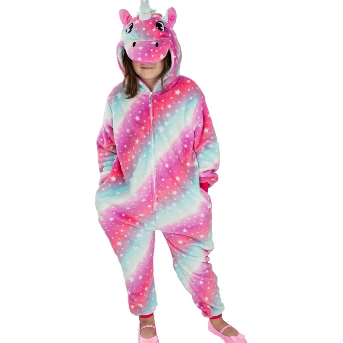 Disfraz de unicornio multicolor onesie para niños 3-4 años
