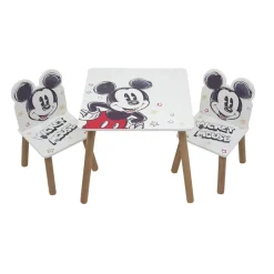 Disney - Mickey Mouse - Conjunto de Mesa Cuadrada y Dos Sillas de Madera Mickey Classic ㅤ