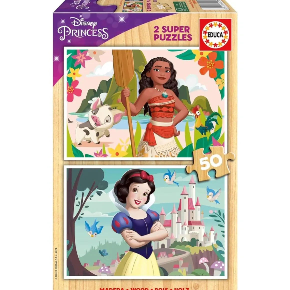 Educa Borras - Princesas Disney - Puzzle Doble Princesas Disney de Madera 50 Piezas ㅤ