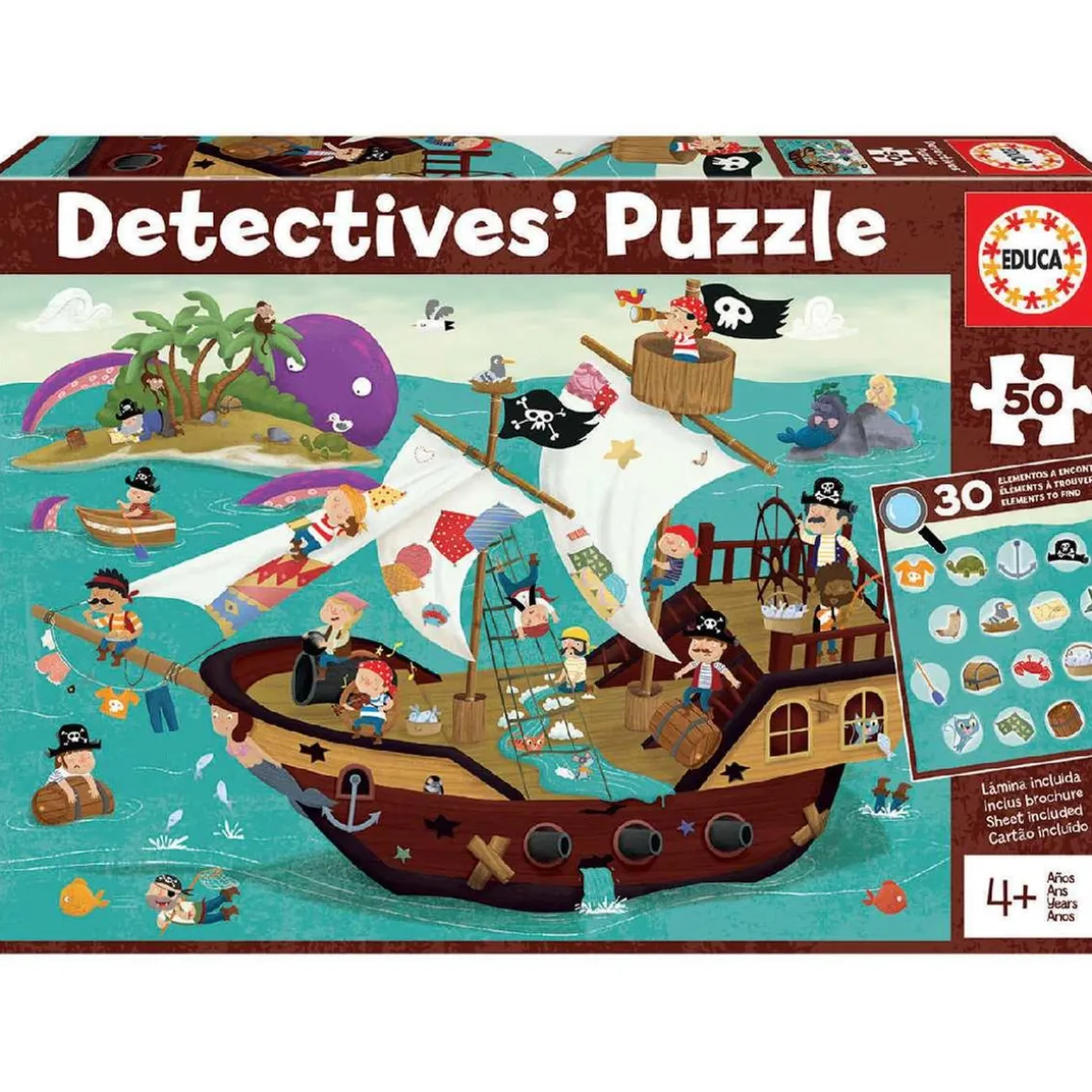 Educa Borrás - Barco pirata - Puzzle detectives 50 piezas