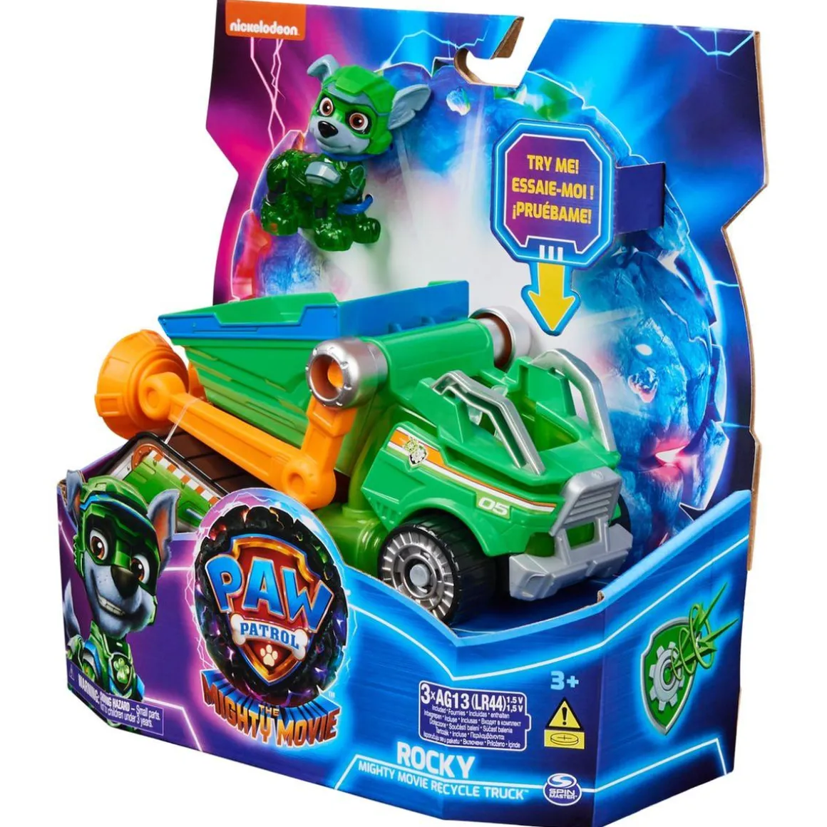 Energía - Patrulla Canina - Camión de reciclaje de juguete con figura de acción Rocky, luces y sonidos ㅤ