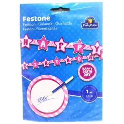 Guirnalda rosa personalizable Happy Birthday