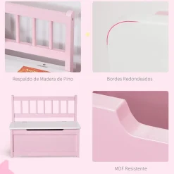 Homcom - Baúl para juguetes Madera Rosa