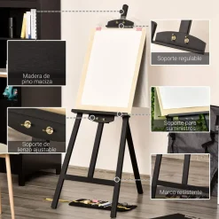 Homcom - Caballete de madera con trípode Negro