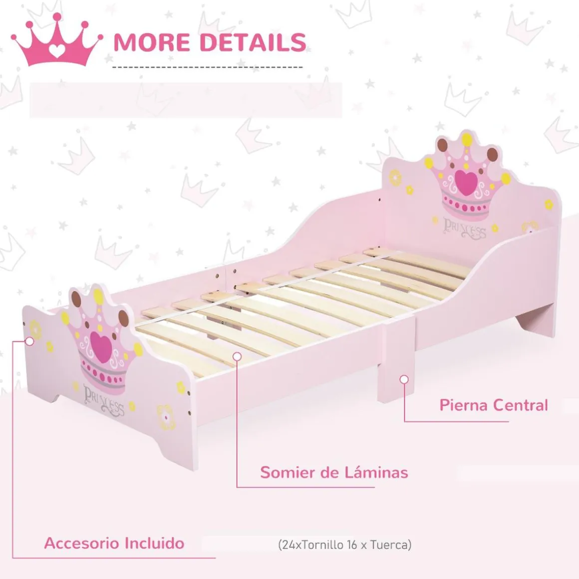 Homcom - Cama infantil Madera Rosa