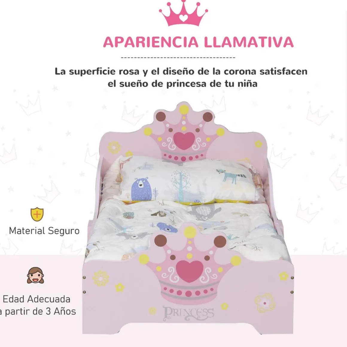 Homcom - Cama infantil Madera Rosa