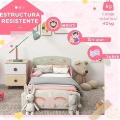 Homcom - Cama infantil Montañas Rosa