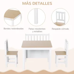 Homcom - Conjunto Mesa + Banco + 2 sillas infantiles Madera