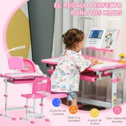 Homcom - Conjunto Pupitre reclinable + Silla Rosa