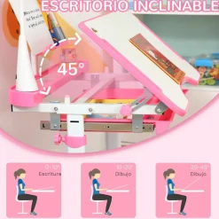 Homcom - Conjunto Pupitre reclinable + Silla Rosa