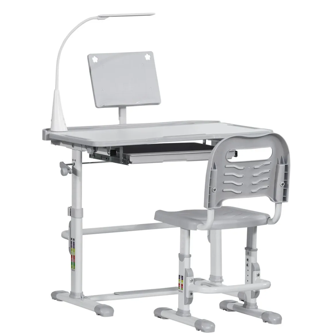 Homcom - Conjunto Pupitre reclinable + Silla Gris