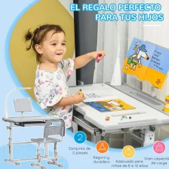 Homcom - Conjunto Pupitre reclinable + Silla Gris