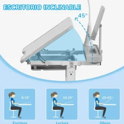 Homcom - Conjunto Pupitre reclinable + Silla Gris