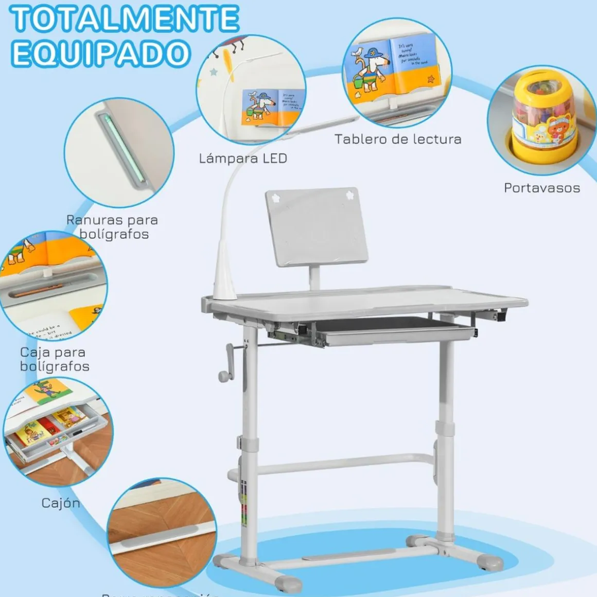 Homcom - Conjunto Pupitre reclinable + Silla Gris