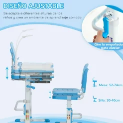 Homcom - Conjunto Pupitre reclinable + Silla Azul