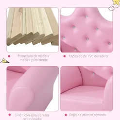 Homcom - Conjunto sillón + puff Rosa