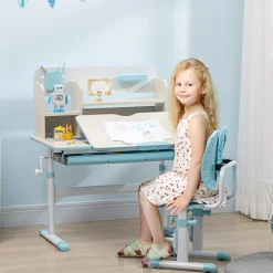 Homcom - Escritorio con estante y silla ajustable Azul y Blanco