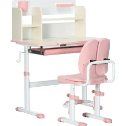 Homcom - Escritorio con estante y silla ajustable Rosa y Blanco