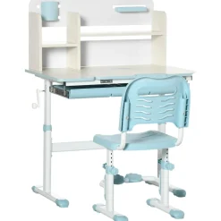 Homcom - Escritorio con estante y silla ajustable Blanco y Azul