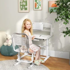 Homcom - Escritorio y silla ajustable Gris y Blanco