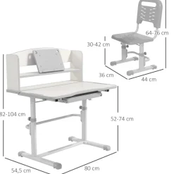 Homcom - Escritorio y silla ajustable Gris y Blanco