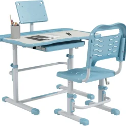 Homcom - Escritorio y silla ajustable Azul y Blanco