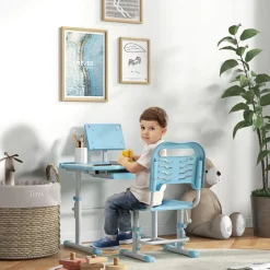 Homcom - Escritorio y silla ajustable Azul y Blanco
