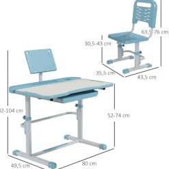 Homcom - Escritorio y silla ajustable Azul y Blanco