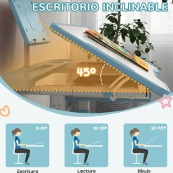 Homcom - Escritorio y silla ajustable Azul y Blanco