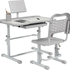 Homcom - Escritorio y silla ajustable Gris y Blanco