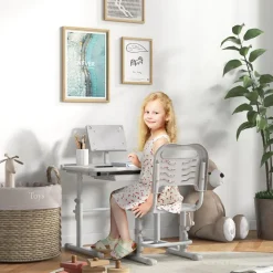 Homcom - Escritorio y silla ajustable Gris y Blanco