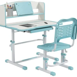 Homcom - Escritorio y silla ajustable Azul y Blanco
