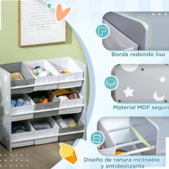 Homcom - Estantería infantil con 9 cajas Gris
